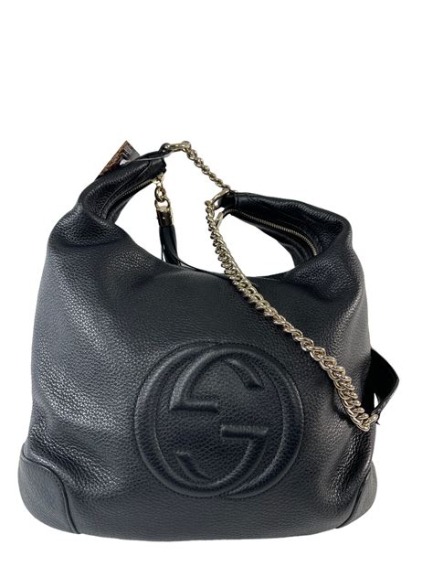 Gucci Black Grained Leather Soho Chain Hobo Large 